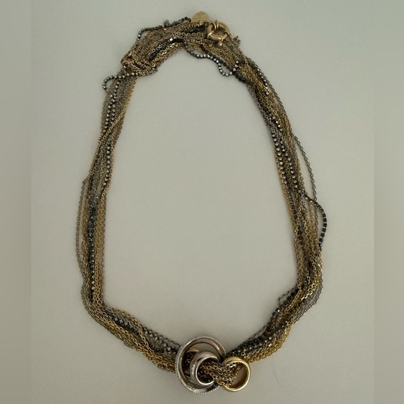 Giles & Bro multi strand silver and gold tone necklace with charms - Picture 10 of 11